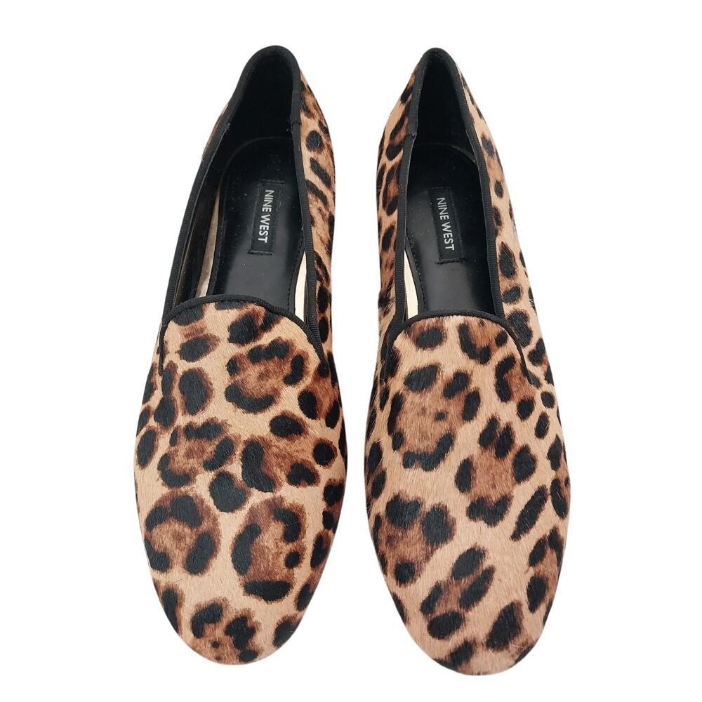 NINE WEST! BLACK, BROWN & TAN LEOPARD GENUINE LEATHER COWHIDE FLATS! SZ 9M - Picture 4 of 11